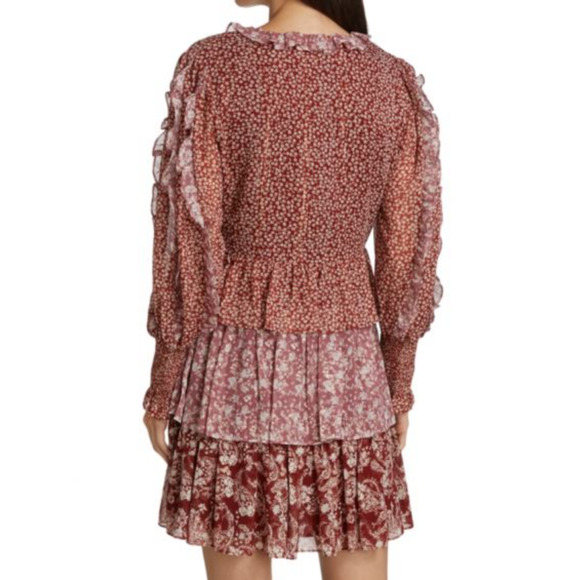 En Saison Metallic Floral Mini Dress‎ Size Medium Bohemian Ruffle Printed - Picture 2 of 10